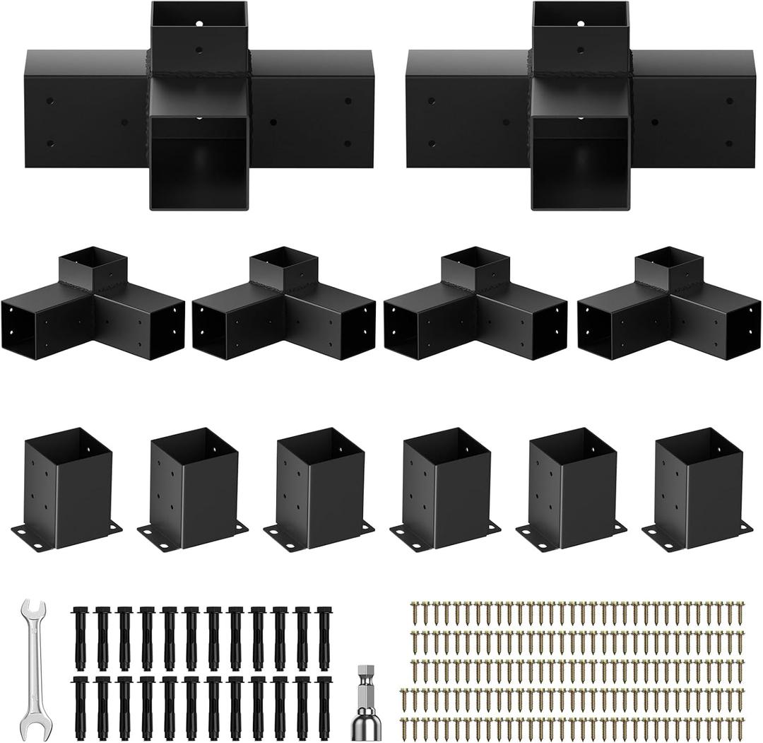 Pergola Kit, Heavy Duty Pergola Brackets for 4"x 4" (Actual 3.5" X 3.5") Lumber,DIY Rust-Proof Gazebo Hardware Kits with 3-Way & 4-Way Corner Bracket, Gazebo Brackets Kits for Patio Backyard Outdoor