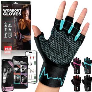 MhIL Workout Gloves for Women  Comfortable Gym Gloves for Women with Hand Protection and Enhanced Grip  Weight Lifting Glove for Womens with Wrist Wraps Support for Safety, Hygiene and Style (Medium: 7.5  8 / 19.1  20.5 cm, Blue)