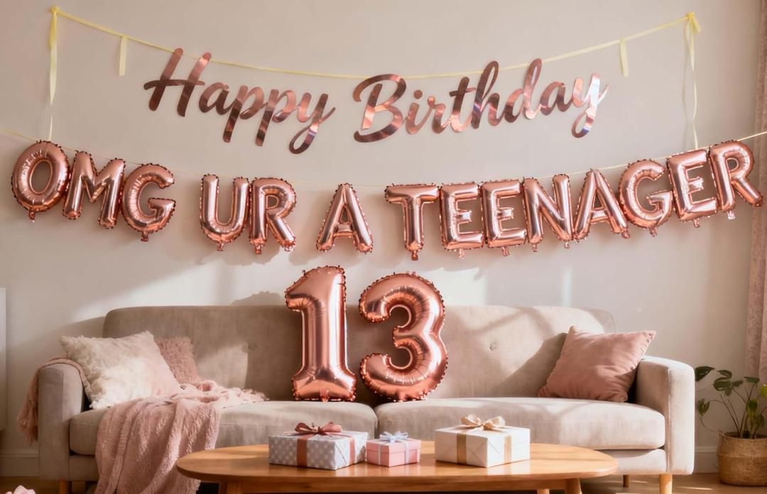 13th Teenager Birthday Party Decorations for Boys Girls, 13th Birthday Decorations OMG Ur A Teenager Balloon Birthday Banner Jumbo Number 13 Foil Balloons for 13 Years Old Sons Daughter(13th)