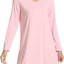 NACHILA Nightgowns for Women-Viscose Made from Bamboo, Long Sleeve Nightshirts Satin V Neck Sleepshirts Soft Sleep Dress (X-Large)