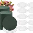 Threlaco 6 Sets Round Floral Foam and Clear Plastic Saucer Plant Drip Tray Floral Flower Dish Green Foam for Artificial Flowers Wedding Home Party Decoration (7 Inches)