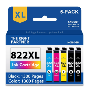 822XL Ink Cartridges Remanufactured Replacement for Epson 822XL Ink Cartridges 822 XL for Epson WF-3820 Printer WF-4820 WF-4830 WF-4833 WF-3823 Printer 5 Pack 822XL