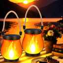 2 Pack Solar Flame Lantern Lights  Flickering Flame Hanging Lanterns Outdoor, Waterproof Garden Lights with 2 Modes Dual Charging USB & Solar Yard, Patio Decor