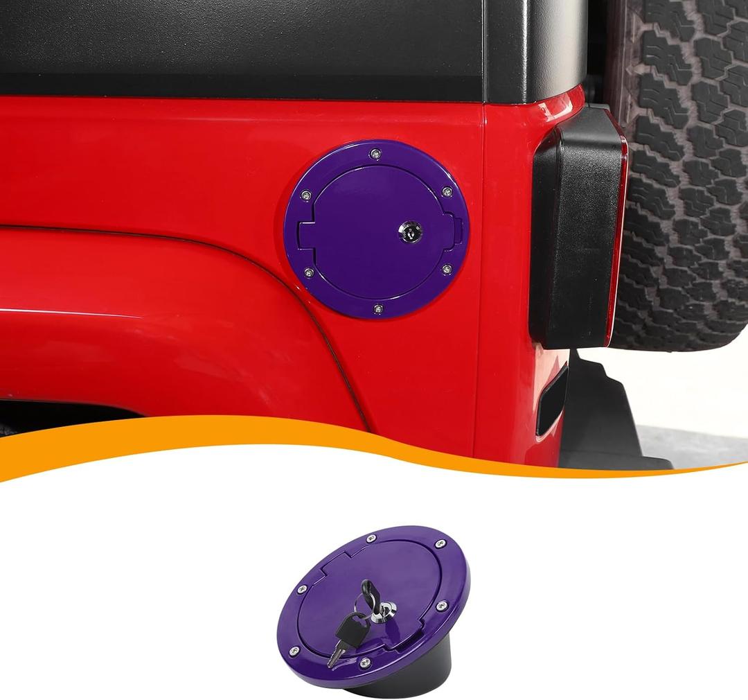 Hoolcar Gas Cap Cover Fuel Filler Door Cover Gas Tank Cap Locking Cover Compatible with Jeep Wrangler JK JKU 2007-2017, Exterior Accessories, Purple