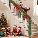 2PCS 9FT Christmas Garland with 6 Red Bows Norfolk Pine Garland, Real Touch Artificial Faux Greenery Garland for Mantle Fireplace, Table Staircase Indoor Outdoor Decor