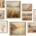 Farmhouse Wall Decor Vintage Posters for Room, Netural Boho Wall Art, Eclectic French Country Flower Art Prints,, Nature Landscape Sunset Clouds Cottage core Gallery Wall Pictures for Bedroom Living Room (Set of 9pcs)
