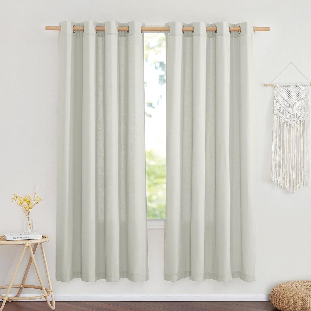 NICETOWN Linen Textured Gray Curtains 72 inches Long, Grommet Bedroom Curtains Privacy Added with Light Filtering Flax Window Treatments for Living Room, W55 x L72, 2 Panels (Grey)