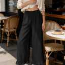 Women's Wide Leg Pants High Waist Ruffle Hem Casual Loose Cropped Trousers Solid Color Lightweight Daily Lounge, XL