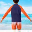 Boys Two Piece Swim Set Zipper Rash Guard Swimsuits Long Sleeve Bathing Suit for 4-12 Years (9-10 Years, Orange Graffiti)