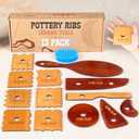 Pottery Ribs Tool Set | 13 Pack - Ceramic Tools for Pottery, Kiln-Dried Cherry Wood (None-Warping), Pottery Wheel Tools for Trimming, Comfortable Hold, Home or Studio Use, Sponge Included