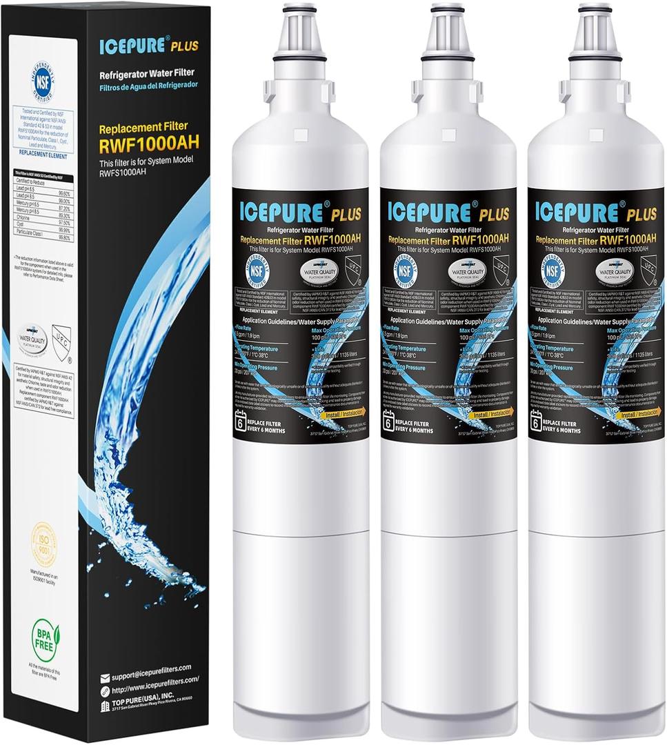 ICEPURE PLUS 9990 NSF 53&42 Certified Replacement for Kenmore 46-9990, LG LT600P 5231JA2006B 5231JA2006A-S, KENMORECLEAR 9990, FML-2, LSC27931ST, LFX25960ST, RWF1000A Refrigerator Water Filter, 3PACK