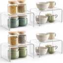 Syntus Cabinet Shelf Organizer, 4 Pack Spice Organization for Cabinet, Seasoning, Plate Organizer Shelf Riser, Clear