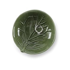 VINCOMIC Leaf Ceramic Ring Dish, Decorative Trinket Jewelry Dish, Christmas Birthday Wedding Gifts for Women, Green