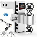 Adjustable Trailer Hitch, 6 Inch Drop Hitch Ball Mount (Fits 2-Inch Receiver), 12,500 LBS GTW, (2" & 2-5/16") Chrome Plated Steels Balls, Aluminum Tow Hitches with Two Anti-Theft Pins Locks