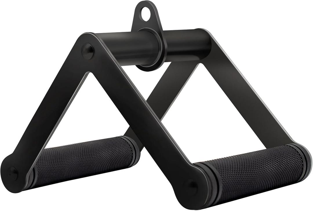 Double D Row Handle Cable Attachment for Weight Workout, Steel with Non-Slip Rubber Grip (Black) (Black Double D Row Handle)