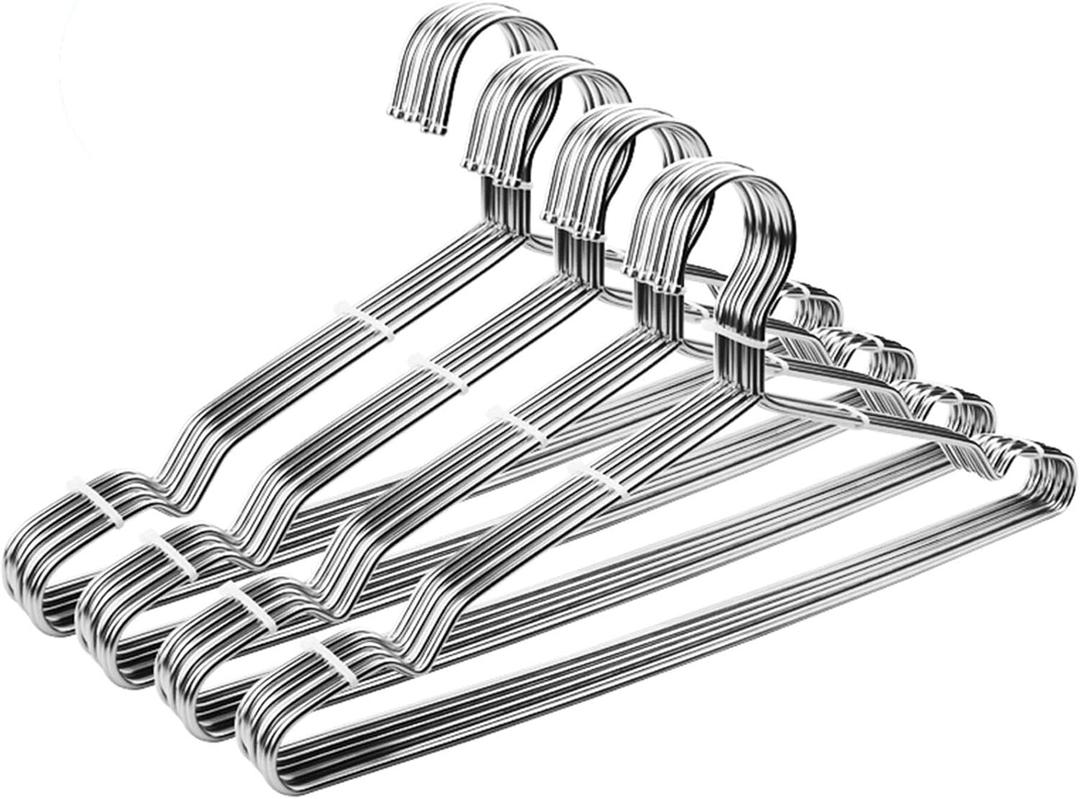 Coat Hangers 40 Pack Clothes Hangers, Seropy Metal Hanger Heavy Duty Wire Hangers with Non Slip Notch, Ultra Thin Stainless Steel Hanger Space Saving Clothing 16.5 Inch (Silver)