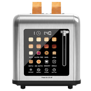 Clixane Touch Screen Toaster with Wide Slots Stainless Steel Toasters for Family Breakfast, Even Toasting for Bagels & Bread, Reheat & Defrost, Easy Removable Crumb Tray, Silver