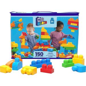 MEGA BLOKS First Builders Toddler Blocks Toys Set, Deluxe Building Bag with 150 Pieces and Storage, Blue, Ages 1+ Years