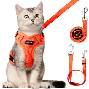 Cat Harness and Leash for Walking Escape Proof Soft Adjustable Cat Leash Breathable Comfortable Vest Easy to Wear Kitten Harness for Outdoor Travel, Orange, M (M (13-18lb))