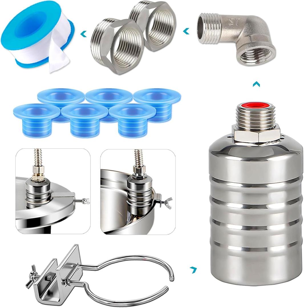 Float Valve, 304 Stainless Steel Float Valve, Automatic Water Level Control Valve - No Electricity Needed, Manual Shut Off for Water Tanks, Pools, Livestock Troughs(1/2 & 3/4 1 Kit, Side/Top Entry)