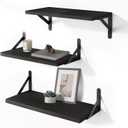 Wood Floating Shelves for Wall Set of 3, Floating Shelves with Storage, Shelves for Room Wall Decor for Bedroom, Bathroom, Living Room, Office (Black, 16.5")