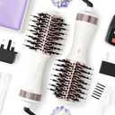 Travel Dual Voltage Hair Dryer Brush 4-IN-1 Portable Mini Hot Air Blow Dryer Straightener & Curler Brush, Titanium Round Blowout Styler Volumizer Tools, 110/240V US/EU/UK Plug for International Travel