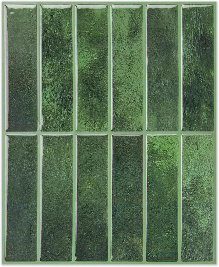 LONGKING 10-Sheet Green Peel and Stick Backsplash Tiles for Kitchen Wall, Kitchen Backsplash Wall Tile, Waterproof Back Splash Stick on Tiles for Bathroom