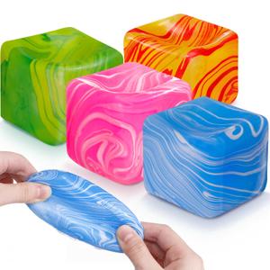 Gemscream 4 Pack Fidget Stress Cube Stress Ball Slow Rising Ice Cube Sensory Squeeze Blocks Anxiety Relief Sugar Balls for Party Favors Prizes Goodie Bag Stuffers (Gradient Flowing Style)
