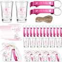 50 Sets Baby Shower Favor for Guests Acrylic Shot Glasses with Bottle Opener Keychains Thank You Tags and Bags Gender Reveal Party Favors for Guest Baby Shower Return Gift(Bear Girl)