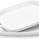DOWAN Serving Tray with Handles, 15.4" Large Platters for Wedding Decor, Porcelain Serving Dish for Entertaining, White Plates for Salad Meat Fruit Dessert, Set of 2