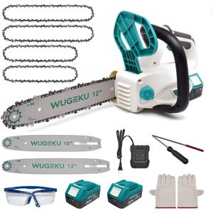 12" & 10" Electric Chainsaw Cordless, 20V Brushless Battery Chainsaws with 2 x 4.0AH Batteries - 4 x Chains, Auto Oiler, Tool-Free Chain Tension, Safety Lock