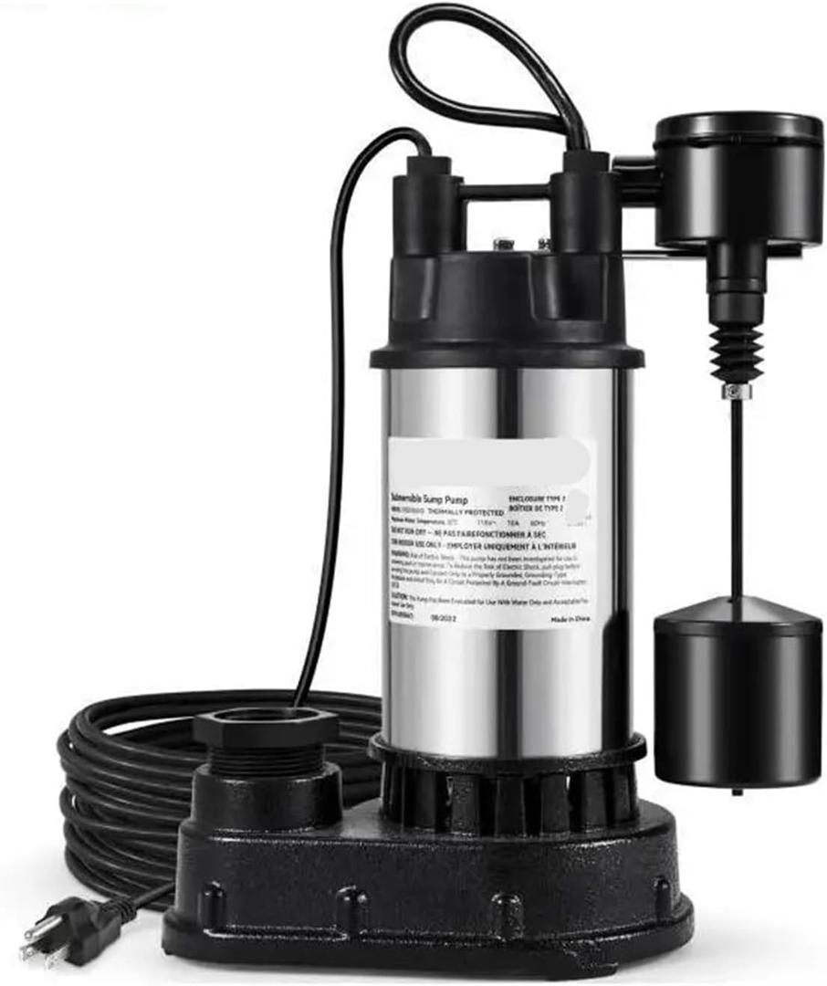 1.5 Submersible Cast Iron and Steel Sump Pump 6000 GPH with Integrated Vertical Float Switch