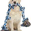 LECHONG Dog Toys for Aggressive Chewers Tough Rope Chew Toys for Large and Medium Dog 3 Feet 5 Knots Indestructible Cotton Rope for Large Breed Dog Tug of War Dog Toy Teeth Cleaning (1pack blue)