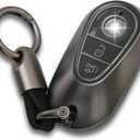 for Mercedes Benz Key fob Cover with Metal Keychain Case Key Shell Protector Compatible with 2020-2024 S-Class G-Class E-Class EQE EQS Accessories Grey
