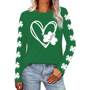 St Patricks Day Shirt Women Lucky Shamrock T-Shirt Saint Patricks Day Long Sleeves (Green, XL)