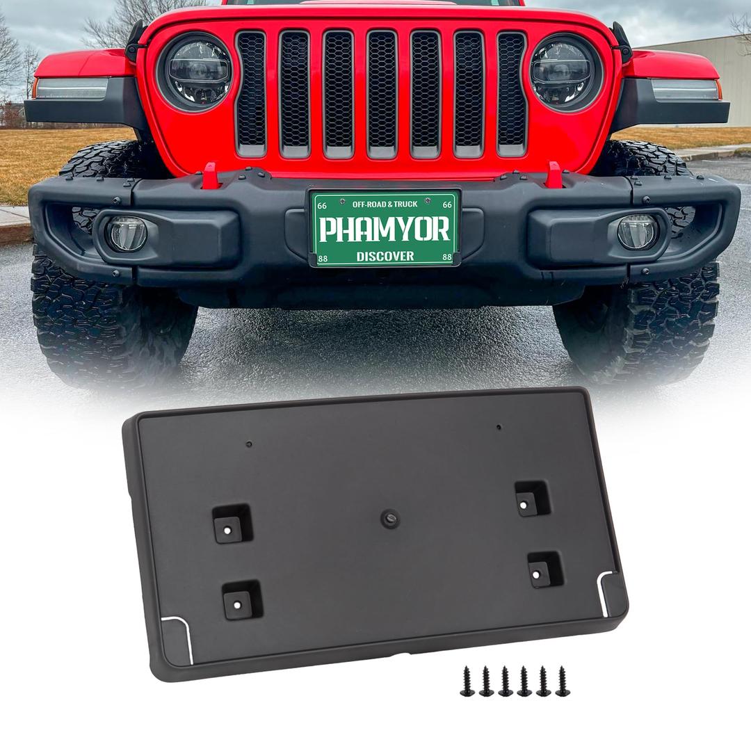 Original Front License Plate Bumper Mounting Bracket Fit for 2018-2023 Jeep Wrangler JL JLU & Jeep Gladiator JT Rubicon Steel Bumper, Replace 68295610AA CH1068150