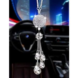 Bling Car Accessories for Women and Man, Cute Decor Women, Lucky Crystal Sun Catcher Ornament, Rear View Mirror Ball Charm (30 mm Clear) (White)