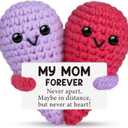 Mom Gifts from Daughter Son,Birthday Valentines for Mom Mama Mother in Law Bonus Step,Funny Handmade Crochet Heart Small Gift for Moms,Cute My Mother Forever Never Apart Desk Decor