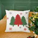CaliTime Christmas Throw Pillow Covers Decorative 18 X 18 Inches Set of 4 Cozy Fleece Trees Deers Car Snowflakes Cushion Cases for Couch Sofa Bed Living Room Farmhouse Christmas Red Green
