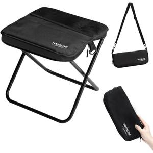 11.5" Tall Compact Collapsible Stool, Portable Folding Camp Stool with 2 Side Pockets, Lightweight Mini Folding Stool for Adults, Small Backpacking Stool for Fishing Hiking Trips (Black)