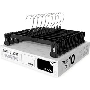 Sharpty Pant & Skirt Hangers - Closet Hangers for Shorts, Shirts, Jeans, Dresses, Slacks, Coats, Clothes, Clothing, Garments & More - Durable, Space Saving & Non-Slip, Black - 10 Pack
