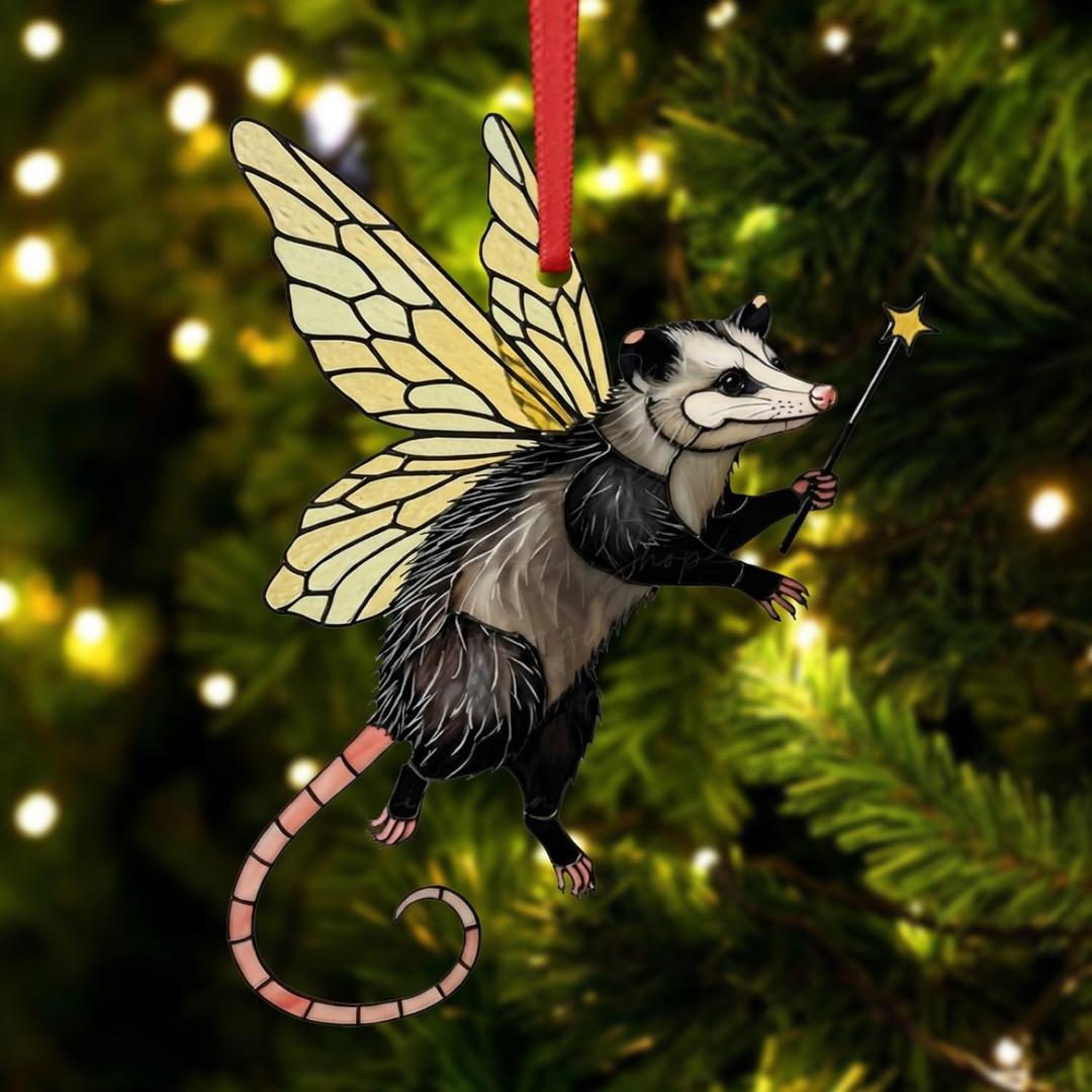 Fairy Opossum Ornament for Christmas Tree, Possum Christmas Ornament 2025, Wooden Home Decor, Christmas Keepsake, Opossum Gifts for Women Girls, Gifts for Possum Lovers