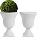 Worth Garden 2-Pack Plastic Urn Planters - 22'' Tall Round Classic Resin Flower Pots Pure White Traditional Large Plant Pots for Front Porch Patio Deck Wedding Decoration Pot - Indoor & Outdoor