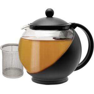 Primula Half Moon Teapot with Removable Infuser, Glass Tea Maker with Reusable Fine Mesh Stainless Steel Filter, Dishwasher Safe, 40-Ounce, Black