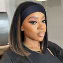 Highlight Headband Wigs for Black Women Brown Straight Short Bob wig Put On and Go bob Glueless Synthetic Hair for Daily Party Use(10inch)