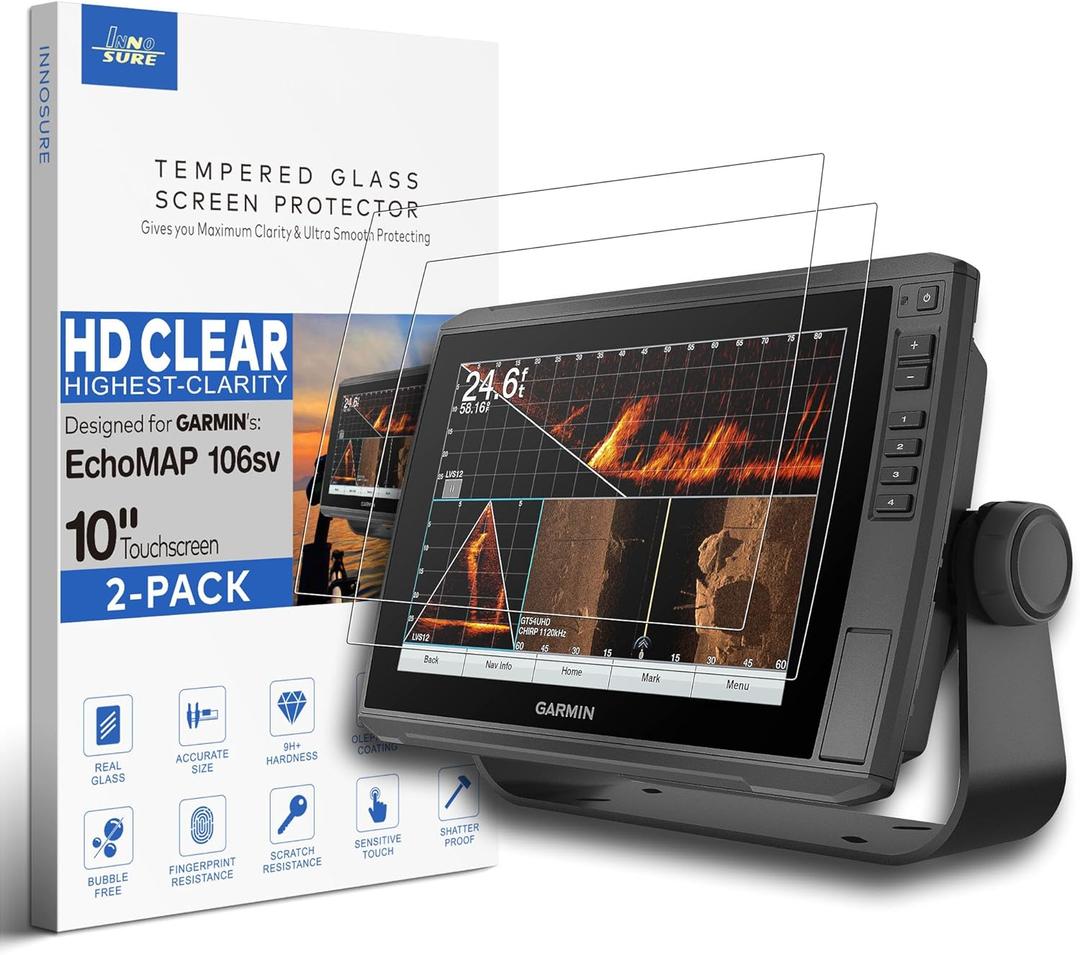 [2-PACK] Tempered Glass Screen Protector for Garmin EchoMAP Ultra 102SV 105SV 106SV, Ultra 2 102SV 105SV 106SV 10 Inch Fishfinder Touchscreen Accessories (HD Clear)