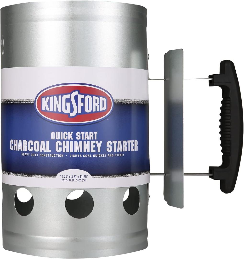 KINGSFORD Heavy Duty Deluxe Charcoal Chimney Starter | BBQ Chimney Starter for Charcoal Grill and Barbecues, Compact Easy to Use Chimney Starters and BBQ Grill Tools, Silver (1 Count)