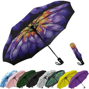 SIEPASA Windproof Travel Compact Umbrella-Automatic Umbrellas for Rain-Compact Folding Umbrella, Travel Umbrella Compact, Small Portable Windproof Umbrellas for Men Women Teenage. (Water Lily) (42 Inch-1 Pack)