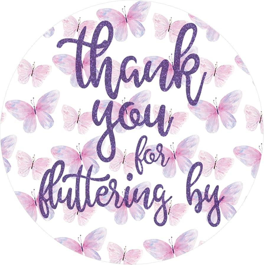 Butterfly Thank You Stickers - Thank You for Fluttering by Labels, Party Favors, Envelope Seals t - Birthday, Baby Shower, Bridal Party