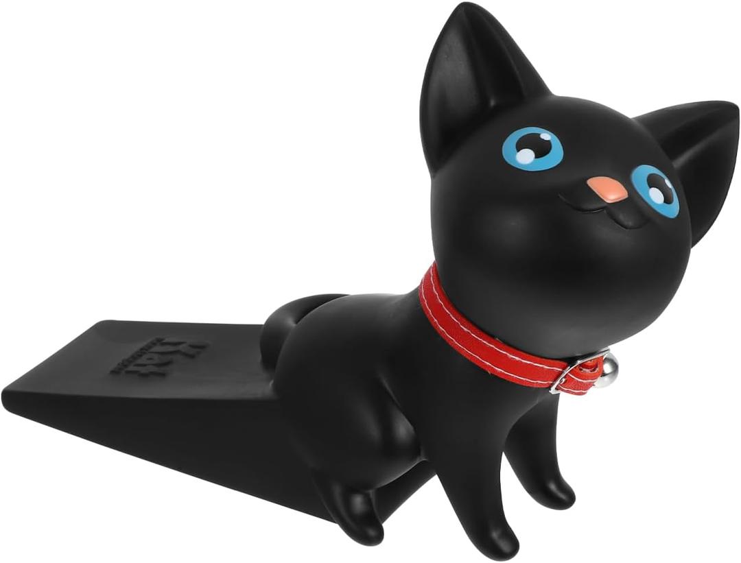 Operitacx Cute Cat Door Stopper Anti-Clip Hand Door Block Non-Slip PVC Wedge Decorative Home Accessory 6.49X2.95X4.52 Inches for Safety (Size 1, Black)